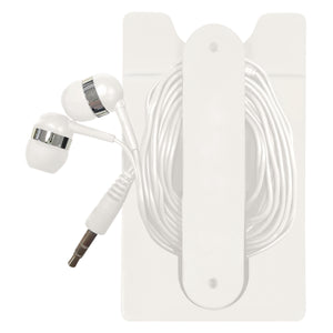 Phone Wallet With Earbuds - White