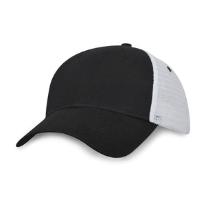 6 Panel Light Brushed Trucker Cap - Black With White