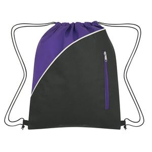 Non-Woven Drawstring Pack With Front Zipper - Purple