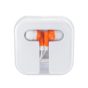 Ear Buds In Compact Case - Orange With White