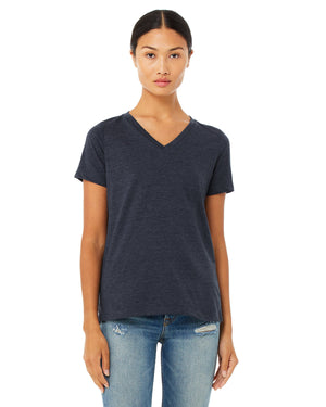 Ladies' Relaxed Heather CVC Jersey V-Neck T-Shirt - Heather Navy