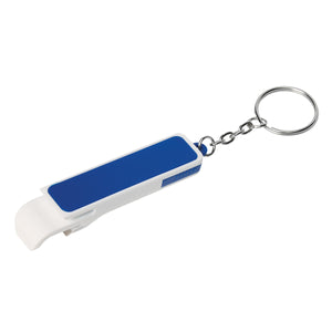 Bottle Opener/Phone Stand Key Chain - White With Blue