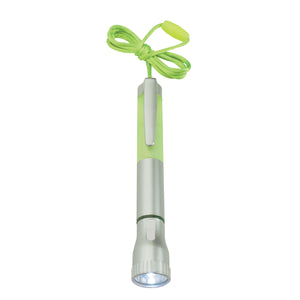 Flashlight With Light Up Pen - Silver With Lime