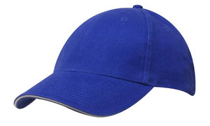 6 Panel Brush Heavy Cotton Sandwich Peak Cap - Custom Embroidered