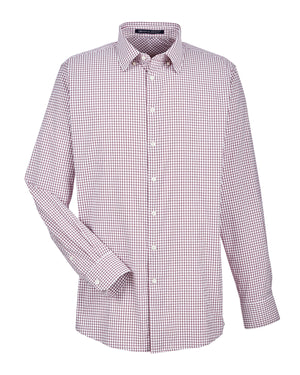 CrownLux Performance® Men's Micro Windowpane Woven Shirt - Burgundy/White