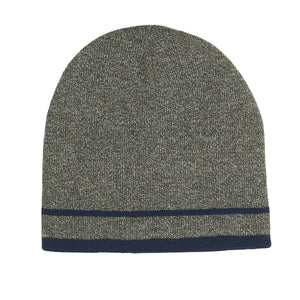 Knit Beanie With Double Stripe - Gray With Navy