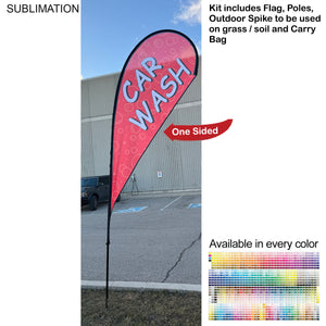 12' Medium Tear Drop Flag Kit, Full Colour Graphics, Outdoor Use Spike base and Bag Included