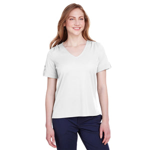 Devon & Jones Ladies' CrownLux Performance™ Plaited Rolled-Sleeve Top