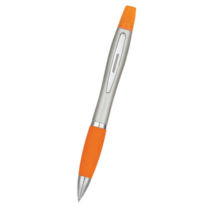 Twin-Write Pen With Highlighter (Silver With Orange)