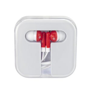 Ear Buds In Compact Case - Red With White