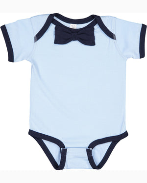 Infant Baby Rib Bow Tie Bodysuit - Light Blue/Navy