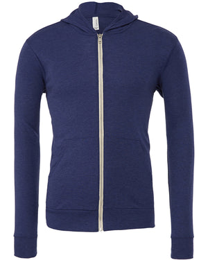 Unisex Triblend Full-Zip Lightweight Hoodie - Navy Triblend