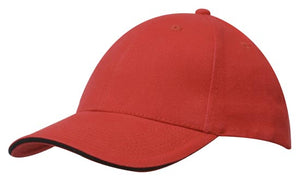 6 Panel Brush Heavy Cotton Sandwich Peak Cap - Custom Embroidered