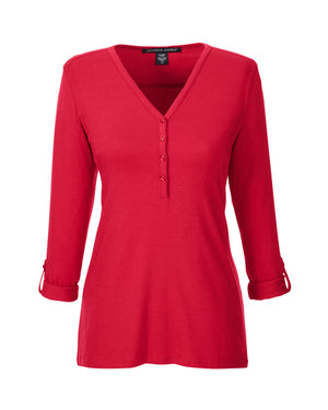 Devon & Jones Ladies' Perfect Fit™ Y-Placket Convertible Sleeve Knit Top