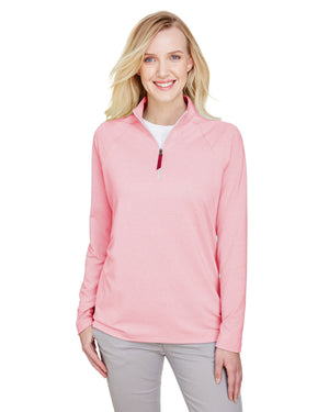 CrownLux Performance® Ladies' Clubhouse Micro-Stripe Quarter-Zip - Red