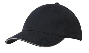 6 Panel Brush Heavy Cotton Sandwich Peak Cap - Custom Embroidered