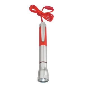 Flashlight With Light Up Pen - Silver With Red