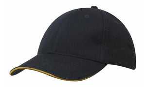 6 Panel Brush Heavy Cotton Sandwich Peak Cap - Custom Embroidered