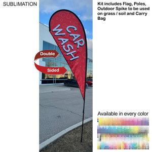 12' Medium Tear Drop Flag Kit, Full Colour Graphics, Outdoor Use Spike base and Bag Included