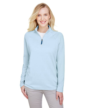 CrownLux Performance® Ladies' Clubhouse Micro-Stripe Quarter-Zip - Ocean Blue