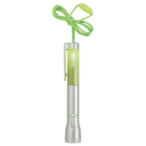 Flashlight With Light Up Pen - Silver With Lime