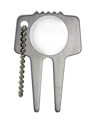 Domed Brushed Stainless Steel Divot Tool with Chain - Silver