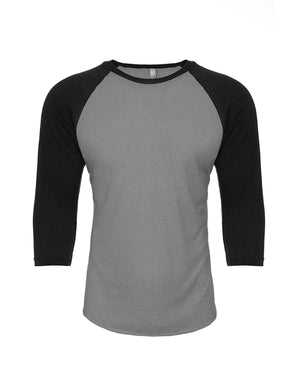 Unisex CVC Three-Quarter Sleeve Raglan Baseball T-Shirt - Blk/dk Hthr Gry