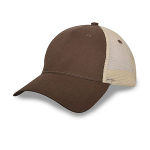 6 Panel Light Brushed Trucker Cap - Brown With Khaki