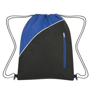 Non-Woven Drawstring Pack With Front Zipper - Royal Blue