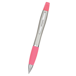 Twin-Write Pen With Highlighter (Silver With Pink)