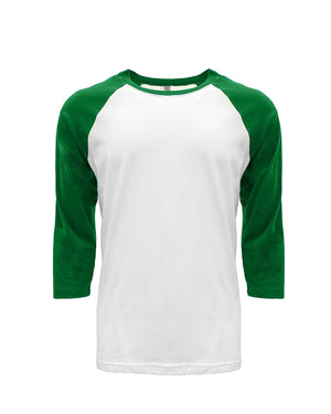 Unisex CVC Three-Quarter Sleeve Raglan Baseball T-Shirt - Kelly Green/wht