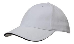 6 Panel Brush Heavy Cotton Sandwich Peak Cap - Custom Embroidered