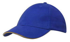 6 Panel Brush Heavy Cotton Sandwich Peak Cap - Custom Embroidered