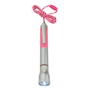 Flashlight With Light Up Pen - Silver With Pink