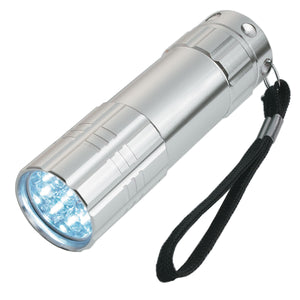 Aluminum Led Flashlight With Strap - Silver