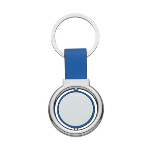 Circular Metal Spinner Key Tag - Silver With Blue