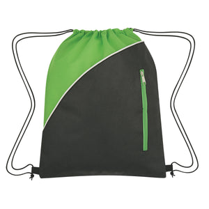 Non-Woven Drawstring Pack With Front Zipper - Lime