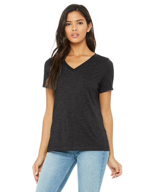 Ladies' Relaxed Heather CVC Jersey V-Neck T-Shirt - Dark Gry Heather