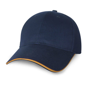 Constructed Mid Weight Brushed Cotton Twill Sandwich Cap - Navy With Gold