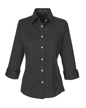 Devon & Jones Ladies' Perfect Fit™ Three-Quarter Sleeve Stretch Poplin Blouse - Black