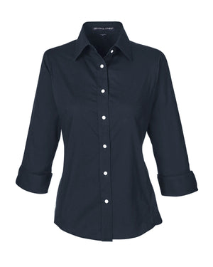 Devon & Jones Ladies' Perfect Fit™ Three-Quarter Sleeve Stretch Poplin Blouse - Navy