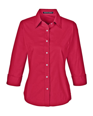 Devon & Jones Ladies' Perfect Fit™ Three-Quarter Sleeve Stretch Poplin Blouse - Red