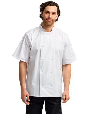 Artisan Collection by Reprime Unisex Studded Front Short-Sleeve Chef's Jacket - White