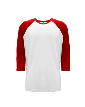 Unisex CVC Three-Quarter Sleeve Raglan Baseball T-Shirt - Red/white