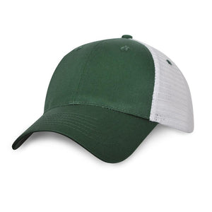 6 Panel Light Brushed Trucker Cap - Dark Green With White