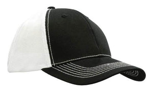 6 Panel Chino Twill Cap with Hi-Tech Mesh - Custom Embroidered (White with Black)