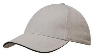 6 Panel Brush Heavy Cotton Sandwich Peak Cap - Custom Embroidered