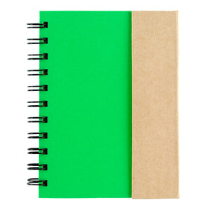 Small Spiral Notebook With Sticky Notes And Flags - Natural With Green