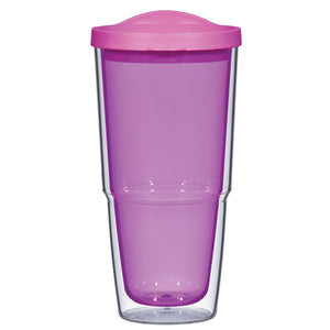 24 Oz. Biggie Tumbler With Lid - Clear With Purple