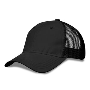 6 Panel Light Brushed Trucker Cap - Black